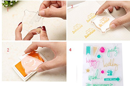 CHuangQi Children's Stamps Ink Pad Sets, Non Toxic Water Soluble Multi Color Ink, Custom Rubber Stamps for Making Scrapbooking (Set of 12)