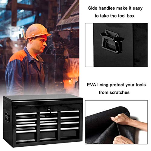 8Drawer Big Tool Chest Of Thick Steel, 2 in 1 Detachable Rolling Tool