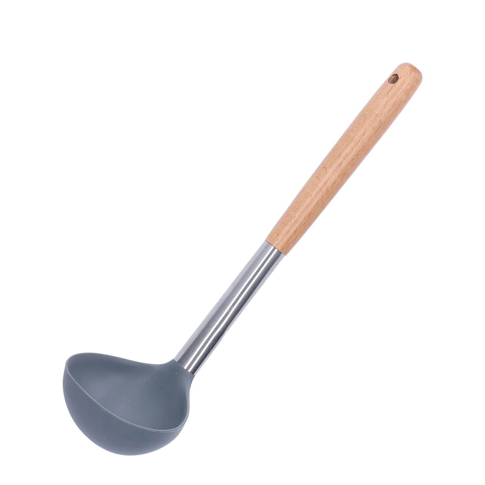 Soup Ladle, Soft Safe Silicone Material Nonstick Scratch Resistant Wooden Handle Ladel Spoon for Serving Kitchen Helper
