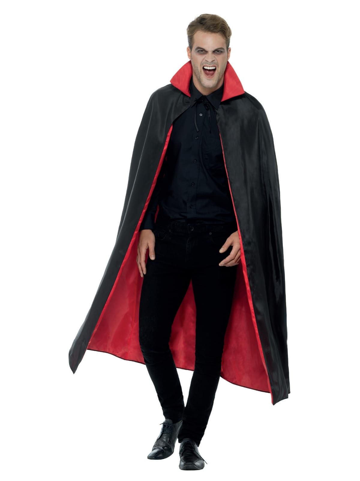 Smiffys Reversible Vampire Cape, Black & Red 127cm / 50inch, Halloween Adult Fancy Dress, Vampire Dress Up Costumes