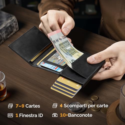 YESIIW AirTag Men's RFID Blocking Leather Wallet with Pop-up Credit Card Holder with Coin Pocket for Money (Black)