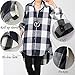 Mordenmiss Women’s Linen Plaid Blouses Loose Button-Down Shirts Roll-up Sleeve Tunic Tops XL Navy Blue