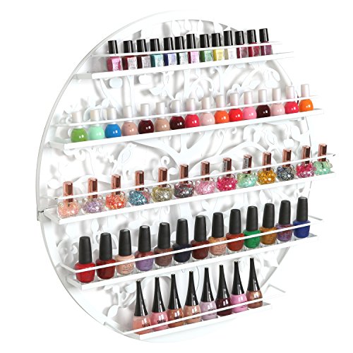 Tree Silhouette White Round Metal Wall Mounted 5 Tier Salon Nail Polish Rack Holder/Wall Art