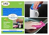 ODOR FREE Scrubbing Pad (3Pk) for Dishwashing and Cleaning | Strong & Scratch Free Scrubber | VERY Durable and Tough Scrub Sponge | No Mildew Smell from Sponges, Dishcloth, Cotton.