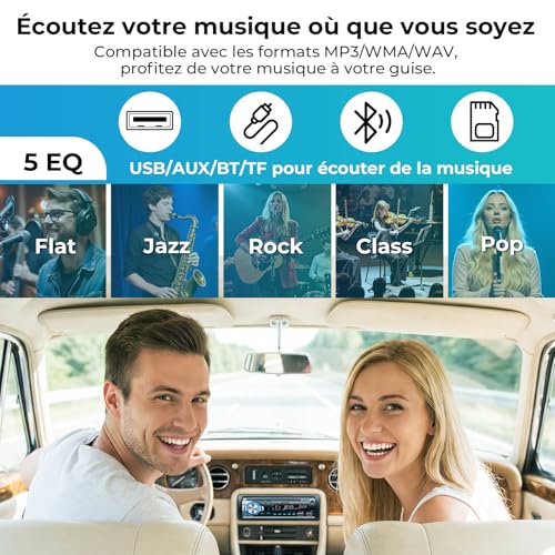 RDS Bluetooth Car Radio, CENXINY Bluetooth Car Radio, FM Car Radio, 1 DIN, 2USB, Charge 2.1 A, Aux-in, Micro SD Support iOS, Android