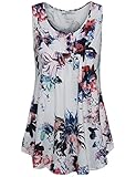 Youtalia Womens Summer Sleeveless Scoop Neck Shirts Pleats Flowy Tunic Tank (XX-Large, White and Dark Blue)