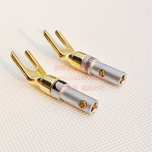 duojin10 pcs Gold Plated Speaker Spade Fork Banana Plug Double Screw Lock