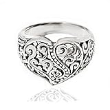 925 Oxidized Sterling Silver Detailed Filigree Heart Ring - Nickle Free