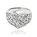 Chuvora 925 Oxidized Sterling Silver Detailed Filigree Heart Ring - Nickle Free Size 7