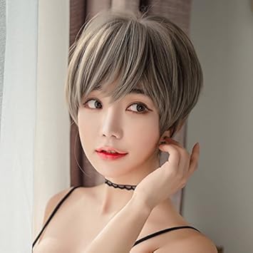 Amazon Com Straight Air Gray Bangs Natural Fluffy Tail Women