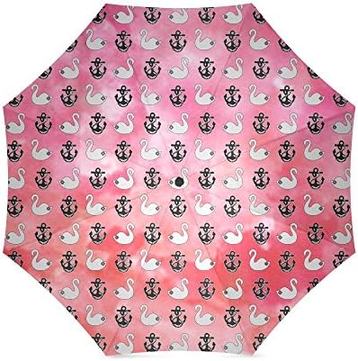 Swan and Nautical Anchor Pattern Folding Portable Outdoor Rain/Sun Umbrella Beach Travel Shade Sunscreen For Women/Men