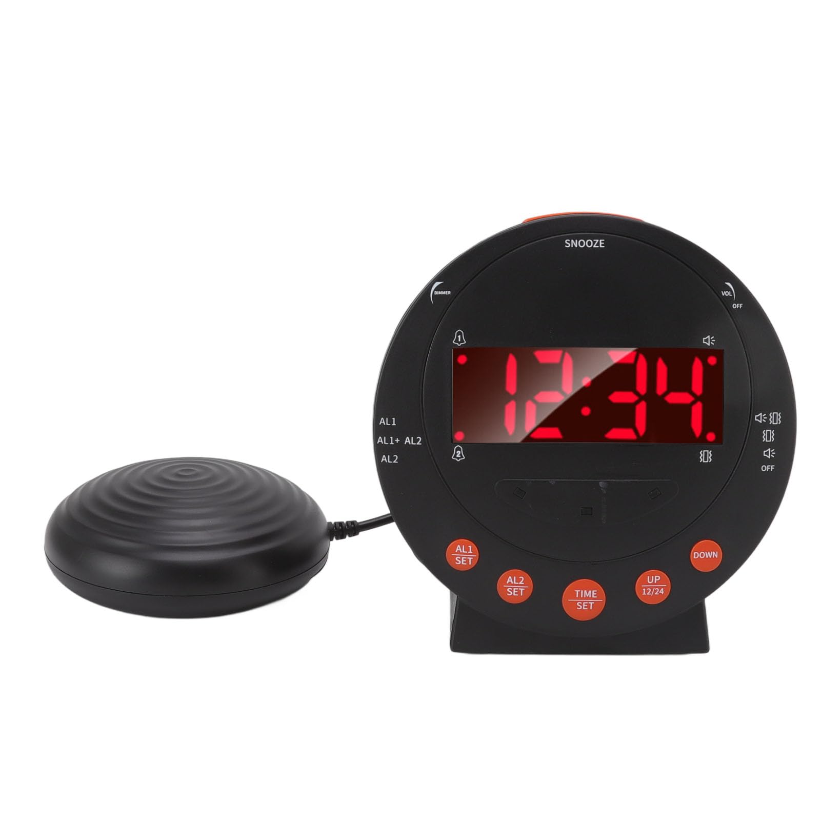 110 Decibels Loud Alarm Clock with Red Light and Bed Shaker Perfect for Deep Sleepers, All Ages