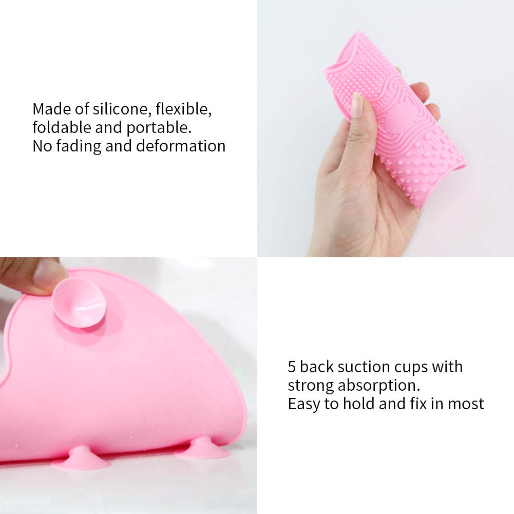 Makeup Brush Cleaning Mat, Make Up Brush Cleaner Silicone Portable Brush Cleaner Mat with Suction Cup Pack of 2 (Pink+Green): Beauty