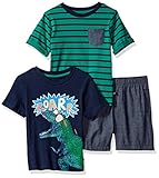 CHEROKEE Toddler Boys' 3 Piece Tee and Short Set, Green, 12M