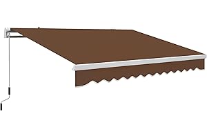 Outsunny 13' x 8' Retractable Awning, Patio Awnings, Sunshade Shelter w/Manual Crank Handle, UV & Water-Resistant Fabric and Aluminum Frame for Deck, Balcony, Yard, Coffee Brown