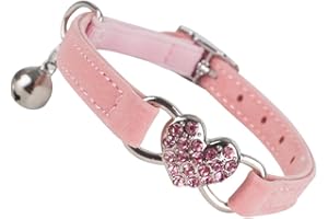 Amaezorx 1 Pcs Adjustable Soft Velvet Kitten Collar with Heart Charm - Elastic Safety Cat Collar with Bell, Non-Breakaway Des