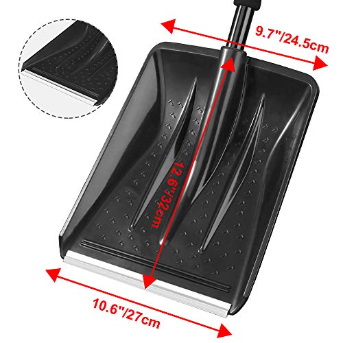 IPSXP Snow Shovel,Detachable Plastic Snow Shovel with Stainless Steel Pole and Aluminum Edged Wide Blade Shovel, Perfect for Car Driveway, Camping and Outdoor Emergency (Black)