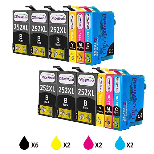 Office World 2 Sets+4 BK Replacement for Epson 252XL Ink Cartridge, Compatible with Epson Wf 3640 Wf 3630 Wf 3620 Wf 7610 Wf 7620 Wf 7110