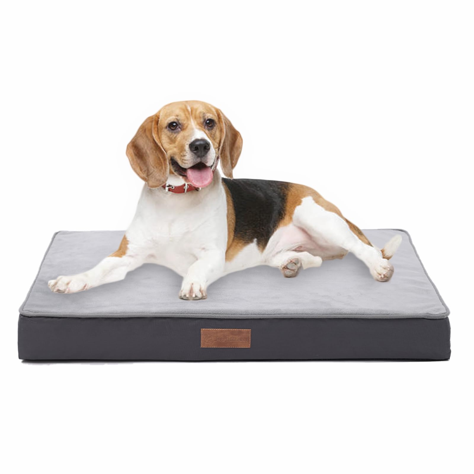 Jaspuriea Medium Orthopedic Dog Bed with Washable, Waterproof Removable Cover, Anti-Slip, Deluxe Flannel Comfy Crate Mattress, Grey, 75x50x9cm