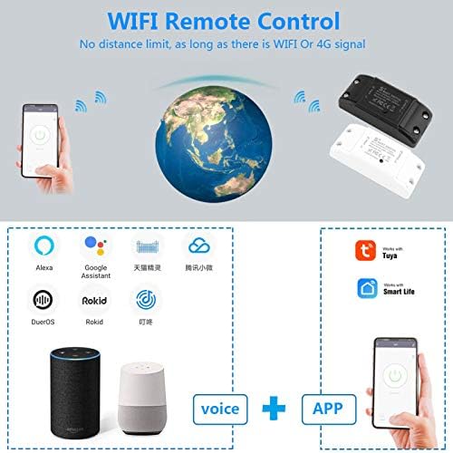 Smart WiFi Lichtschalter Drahtloser Relaisschalter Kanal Tuya Modul App Fernbedienung Timer fr die Hausautomation Kompatibel mit Alexa Google Home Support IOS Android