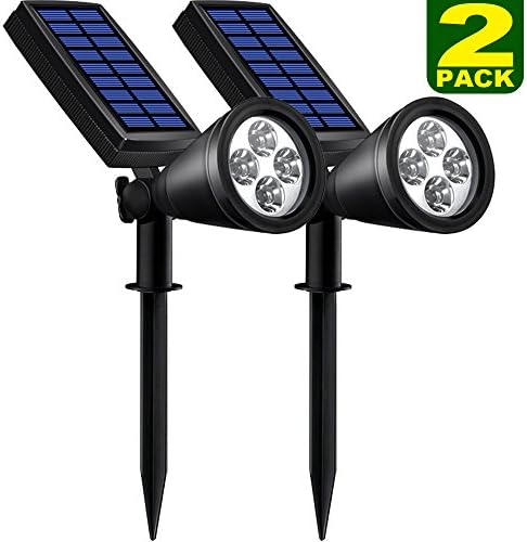 Solar Lights Outdoor, Lovin Product 2-in-1 Adjustable Solar Spotlight with 4 LED; Pir Sensor/ Auto On/Off sensor/ 2 Modes/ IP64 Waterproof/ Super Bright Wall / Landscape Lights (2 Pack)