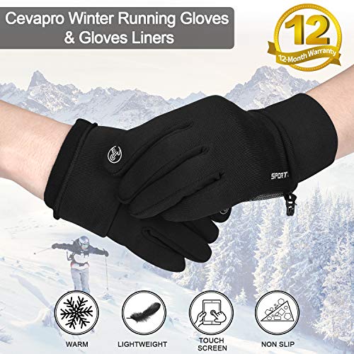 Cevapro Running Gloves Touch Screen Gloves Lightweight Winter Gloves Men Women (Black, M)