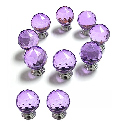 Do4U 10pcs 30mm Crystal Glass Cabinet Knob Drawer Pull Handle Kitchen Door Wardrobe Hardware Used for Cabinet, Drawer, Chest, Bin, Dresser, Cupboard (30mm, Purple)