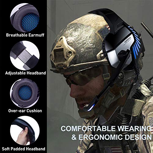 New Xbox one Gaming Headset ONIKUMA K5Ppro 3.5mm Stereo Wired Over Ear Gaming Headset with Mic&Noise Cancelling & Volume Control for New Xbox One/PC/Mac/ PS4/ Table/Phone (Black&Blue) - Thumbnail 2