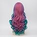 Alacos Rainbow Color Long Curly Braid Wig, 25 Inches Gothic Lolita Anime Cosplay Wig, Christmas Costume Wig for Women +Free Wig Cap (Turquoise Mix Purple Pink Green)