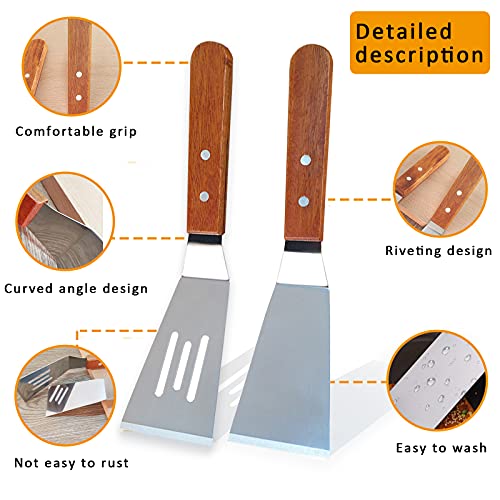 Stainless Steel Metal Spatula Set Teppaniyaki Spatulas Bevelededged Design Cooking Spatula