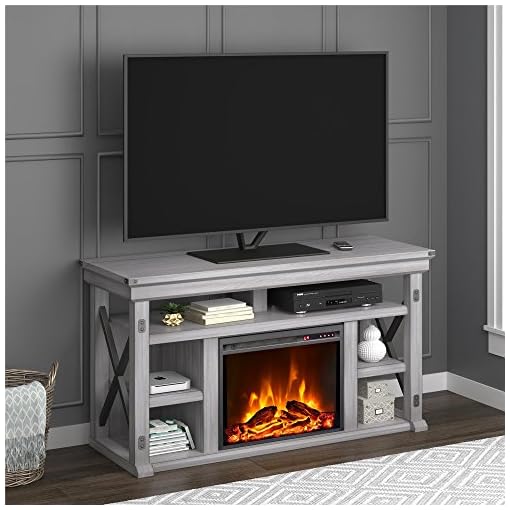 Ameriwood Home Wildwood Fireplace TV Stand, Rustic White Beachfront Decor