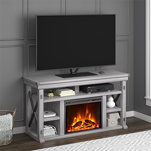 Ameriwood Home Wildwood Fireplace TV Stand, Rustic White Beachfront Decor