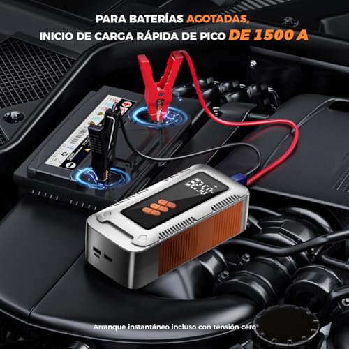 HUSEYTA Fuente de alimentación de Arranque de Coche de 2500 A con compresor de Aire de 150 PSI, Caja de Arranque de Coche, arrancador de batería de portátil, Pantalla LCD, luz LED (Plata)