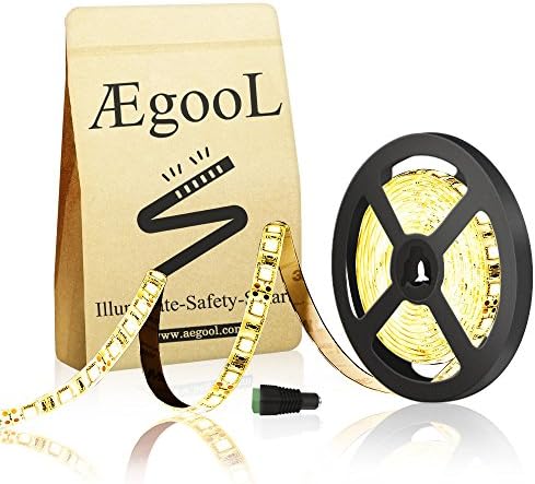 LED Flexible Strip Lights 300LEDs 16.4Ft(5M) DC12V SMD5050 3000K 2Pin Dimmable Tape Lighting for DIY Christmas Garden Desk Closet PC TV Backlight Mirror Decoration (Warm White, Waterproof)