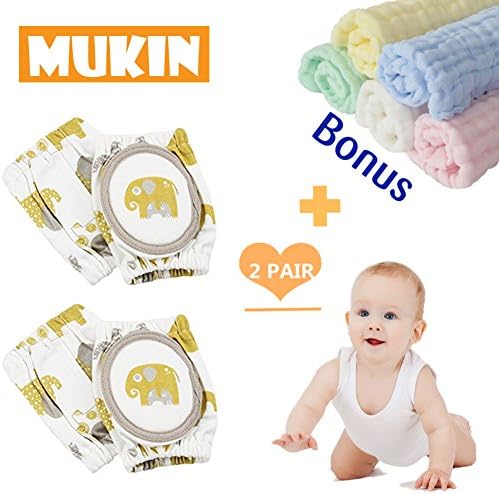 Baby Knee Pads for Crawling By Mukin (2 Pairs) - Adjustable Elastic Breathable Elbow Crawling Safety Protector For Babies, Toddlers, Infants, Boys, Girls, Kids.