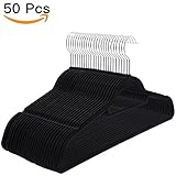 Velvet Hangers, Non Slip Clothes Hangers with Accessory Bar Sturdy and Durable, 360 Degree Chrome Swivel Hook, Ultra Thin Space Saving Hangers for Coat Suit Skirt Dress Shirt Pants - 50 Pack Black