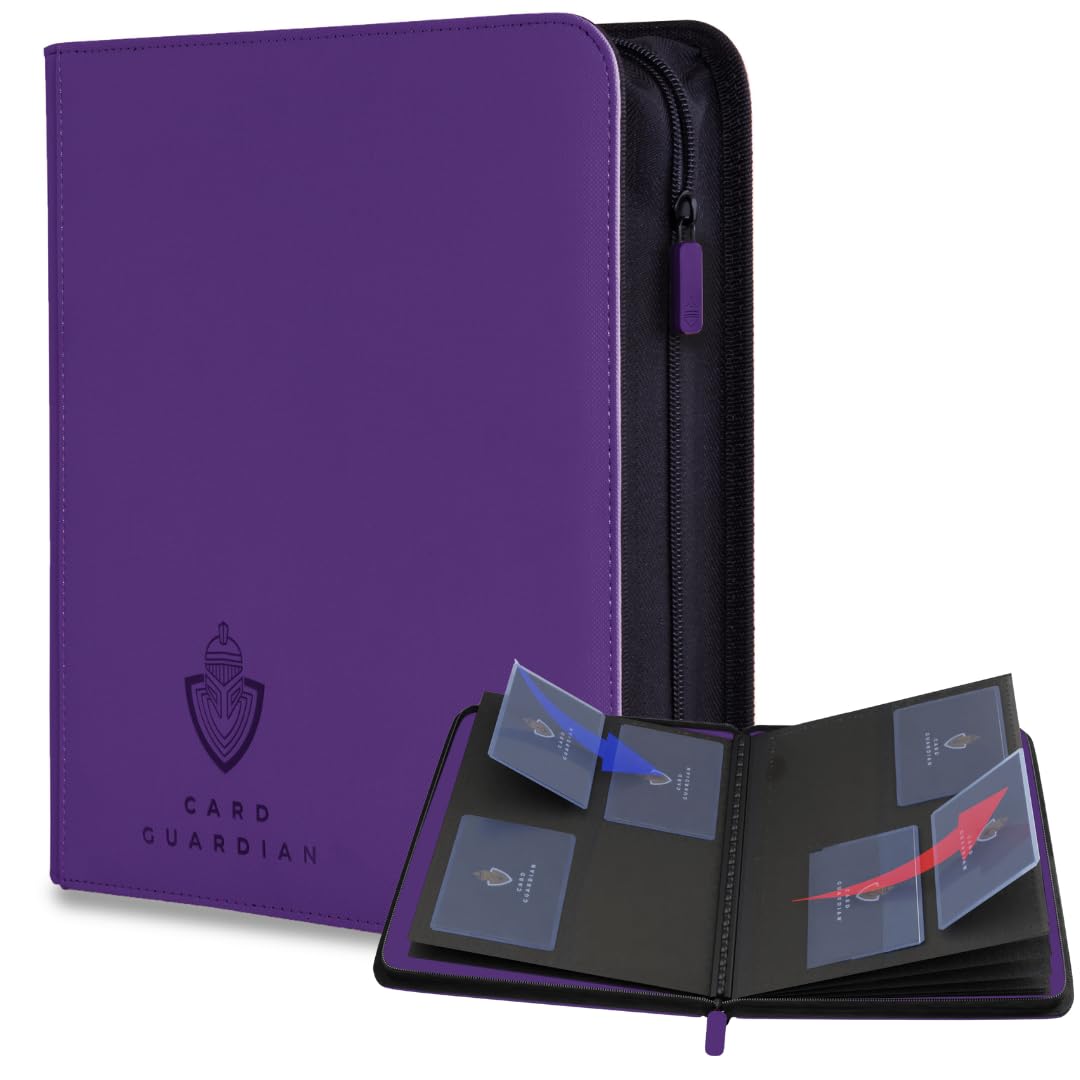 Card Guardian - Toploader 4 Pocket Premium Binder with Zipper for 160 Cards - Side Loaded Pockets - Compatible with Sports and Trading Cards TCG (Purple)