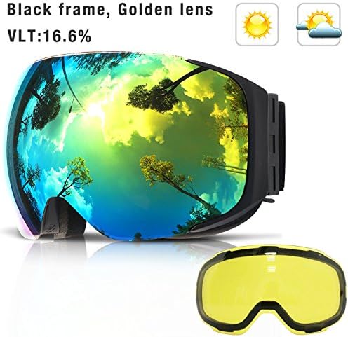 JapanX - Ski Goggles - Snow Goggles for Snowboard Goggles - Snowmobile,Interchangeable Lens Magnetic Detachable Foam,UV400 Protection Anti-fog Design OTG Snow Goggles for Men Women (Green)