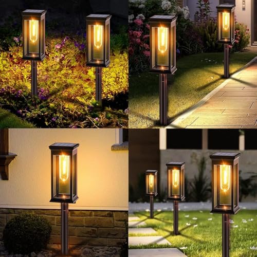 Amzxart Set of 8 IP65 Outdoor Solar Garden Lights, Automatic Ignition Solar Garden Lamp for Balcony, Patio, Path, Lawn, Outdoor, Warm White