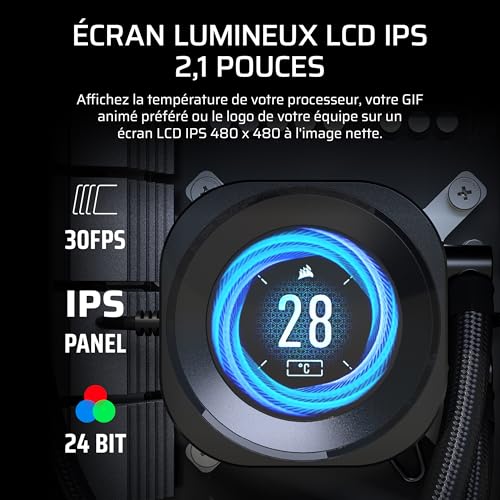 NAUTILUS 240 RS LCD Watercooling pour CPU – Ecran LCD IPS 5.3cm – Radiateur 240mm, Intel LGA 1851/1700, AMD AM5/AM4, Connexions série simples, Inclus 2x RS120 Ventilateurs – Noir