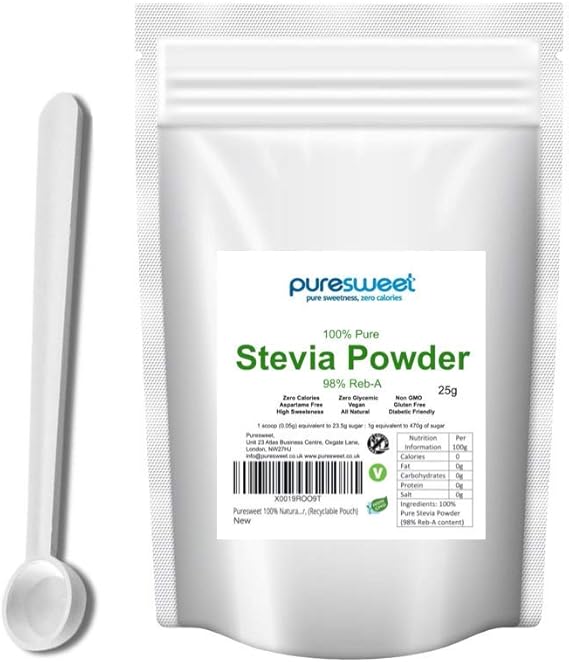Puresweet 100 Pure Stevia Powder, (RebA 98) 25g Stevia Extract