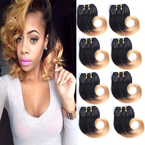 8Pcs Peruvian Hair Bundles Body Wave 8" Short Curly Hair 7A Grade Virgin Unprocessed Ombre Human Hair Extensions Weaves 30G/Piece 240G Total (1B#/27#)