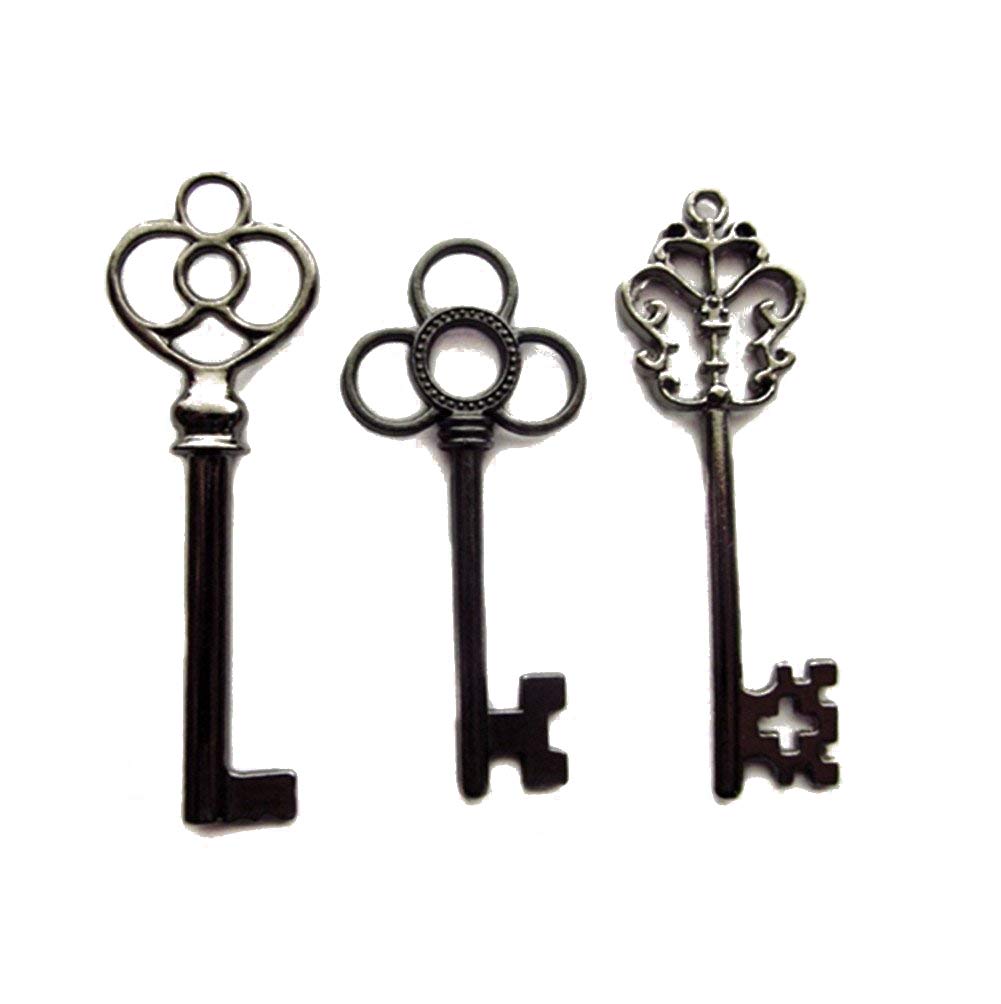 Makhry Mixed Pack of 30 Vintage Retro Rustic Skeleton Keys in Gunblack Color,3 Style,30 pcs Rustic Wedding Favor(Gunblack)