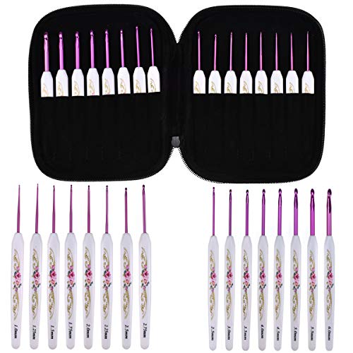 KOKNIT Ergonomic Crochet Hooks Set 16pcs Plastic Handle with Aluminum Knitting Needles,1MM-6MM(Pink&White) - Thumbnail 7