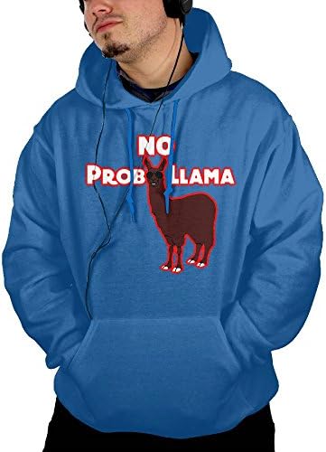 QU YDJ ICE No Prob Llama Men Funny Hoodies Drawstring Sweatshirts With Big Pocket Pullover Royalblue