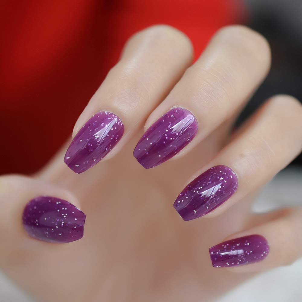 Photo 1 of ***MIX NAILS DIFFERENT COLORS AND STLYLE***LINSSQ Glossy Shimmer Purple Press on Nails, Medium Length Coffin False Nails, Beauty Solid Color Manicure Reusable UV Gel Fake Finger Glitter Nail Art for Daily Office Party