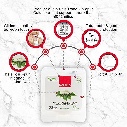 RADIUS - Natural Biodegradable Silk Floss, Soft and Smooth for Total Tooth and Gum Protection (33 yd, Pack of 3)