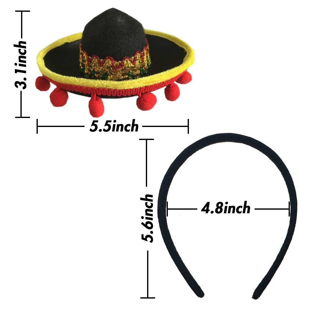 2 PCS Cinco de Mayo Fiesta Fabric and Straw Sombrero Headbands Hat for Fiesta Carnival Birthday Summer Party