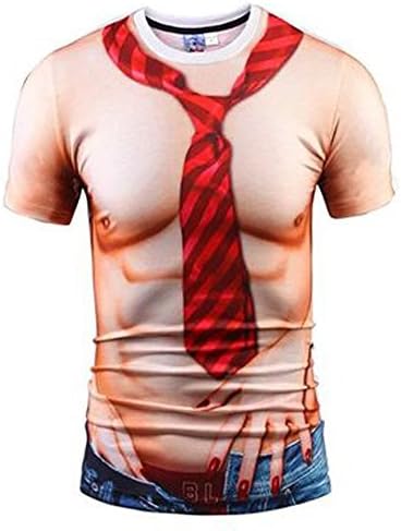 3D Naked Body Pattern Design Shirts Fashion Muscle Tshirts Funny Prank (P16, 3XL)