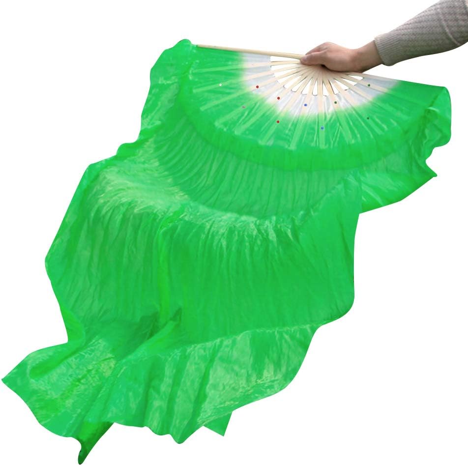 WEISIPU 1.8m Artificial Silk Belly Dance Handmade Bamboo Fans Veils Right Hand (Green) : Sports & Outdoors